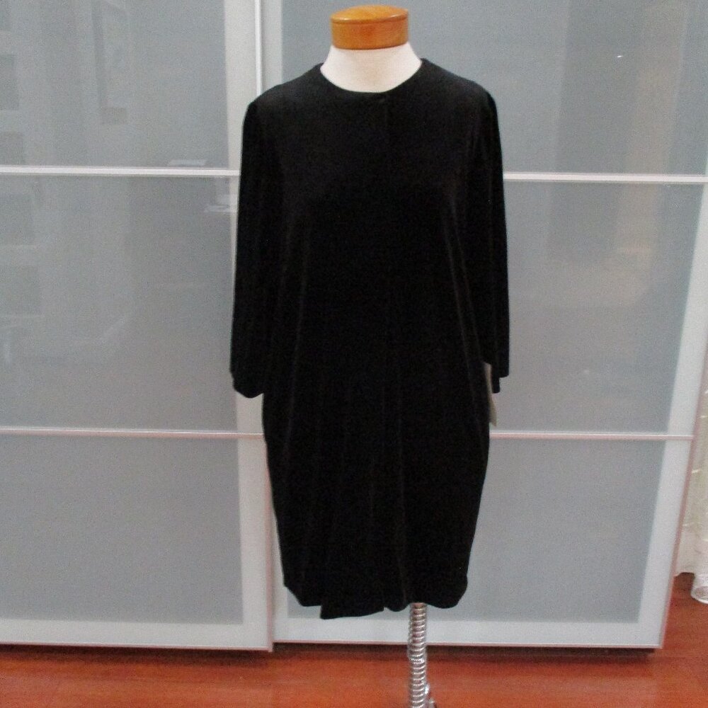 Alex Evenings Black Velvet Long Opera Coat Duster Jacket